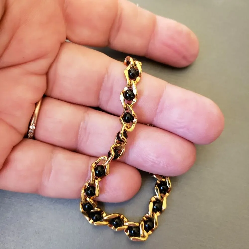 Signed Avon Black & Gold Beaded Bracelet Vintage‎ Desinger Dainty gbr-63
